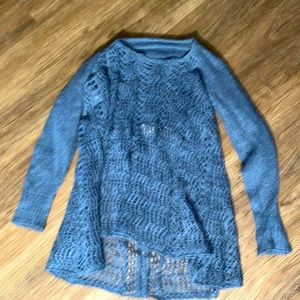 Simply Noelle Open Knit Bell Sleeve Sweater Top blue Women's Size L/XL